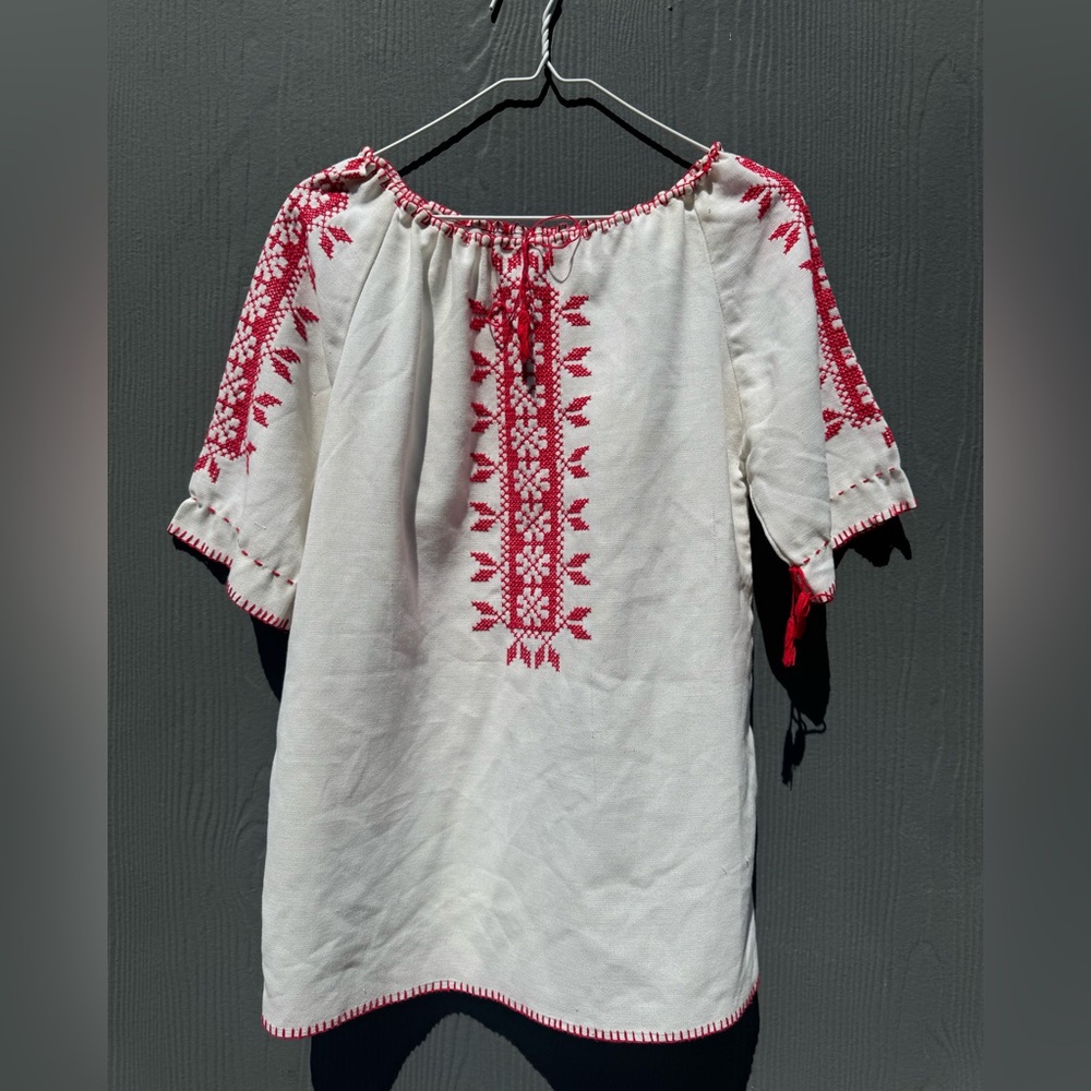 Vintage 70s Handmade embroidered Mexicana Style Tunic Top Size MD